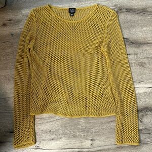 Eileen Fisher Gold Open Knit Linen Sweater Petite Small